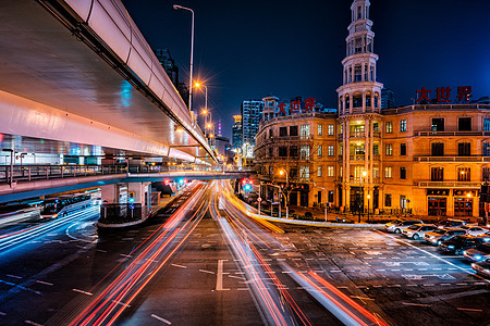 上海城市夜景车流背景图片