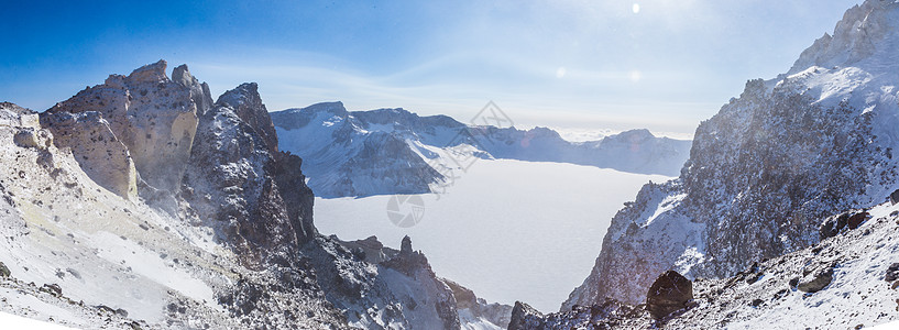 天池山冬季长白山雪景北坡天池背景