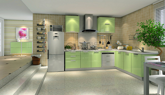 绿色厨房效果图图片