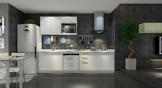 3D影像现代厨房效果图背景