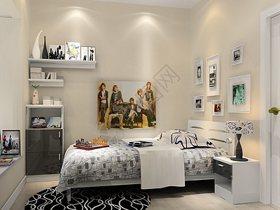 现代风格卧室效果图背景图片