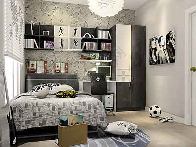 现代黑白灰风格卧室效果图背景