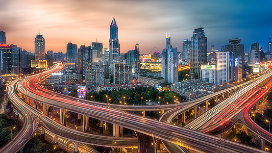 延安路高架俯视城市夜景高清图片