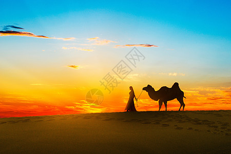 沙漠骆驼唯美剪影背景