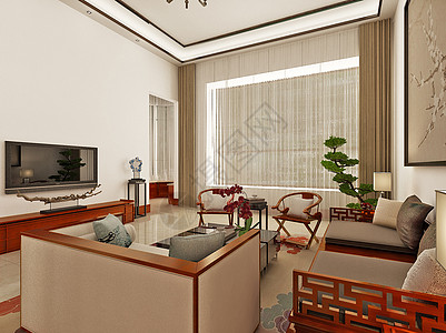 新中式家具新中式客厅效果图背景