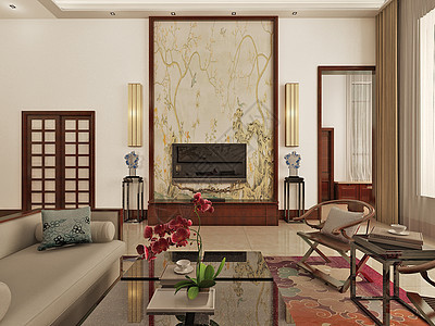 新中式客厅效果图室内效果图高清图片素材