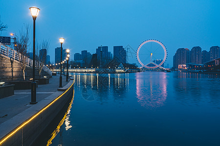 天津建筑素材天津之眼傍晚夜景背景