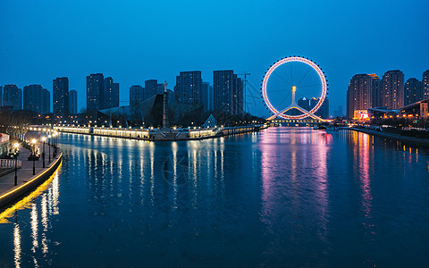 天津旅游天津之眼傍晚夜景背景