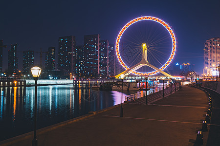 天津之眼傍晚夜景高清图片