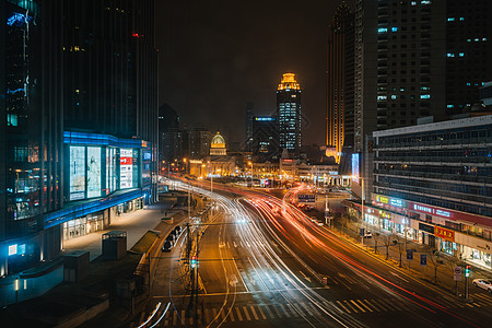 街景夜晚天津海河沿岸夜景背景