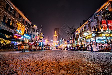 天津海河沿岸夜景背景