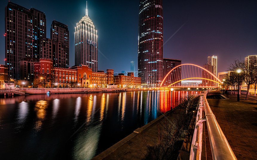 天津海河沿岸夜景图片