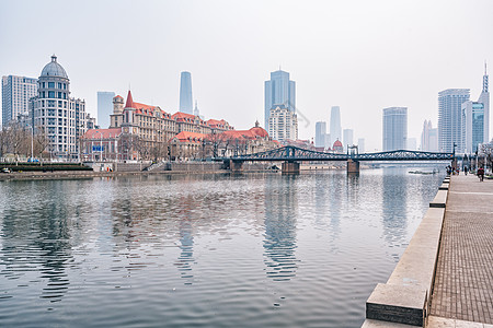 河边风景天津海河沿岸风景背景