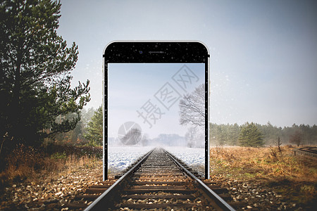 超现实铁路穿越手机屏幕设计图片