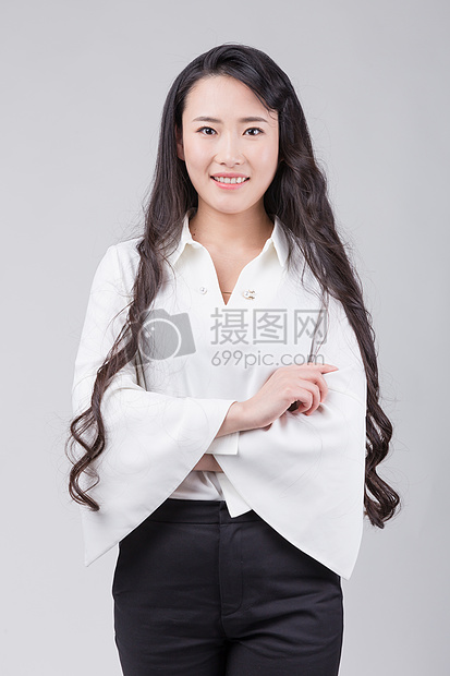 职业女性化妆师甜美卷发形象照