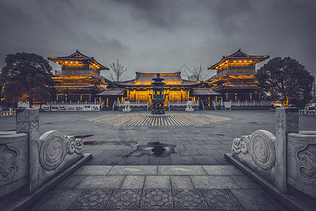 杭州寺庙夜晚香积寺背景