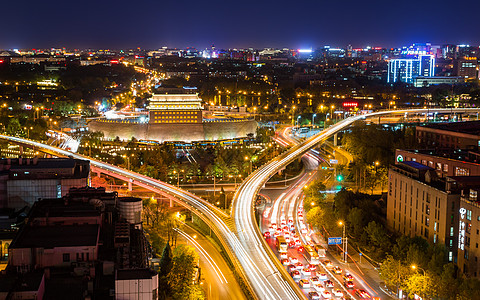 夜晚的车流北京皇城根儿德胜门建筑夜景背景