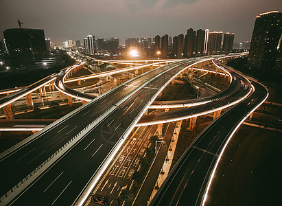 高速公路夜景立交桥夜景航拍背景