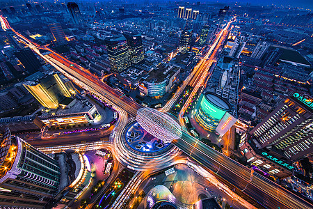 俯瞰上海五角场的夜景繁华高清图片素材