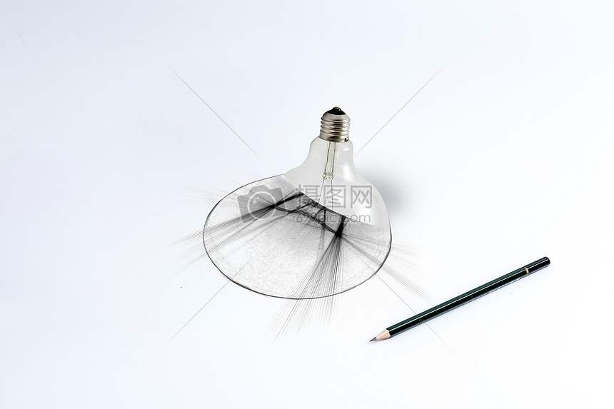 素描画中灯泡立体3d创意