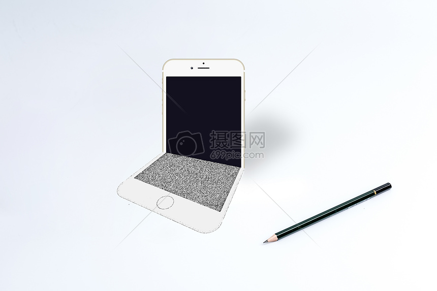 素描画中苹果手机立体3d创意