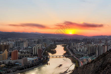 兰州地标兰州落日背景