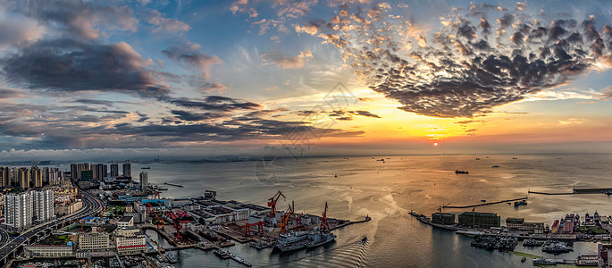 港口建设海湾夕阳全景图背景