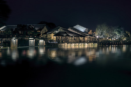 浙江平湖乌镇夜色背景