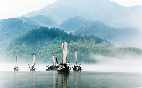 中国帆船江面帆影背景