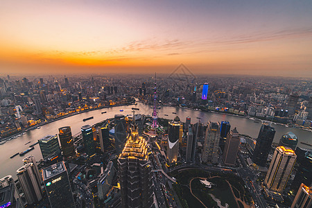 上海街道夜景俯拍城市风光夜景背景