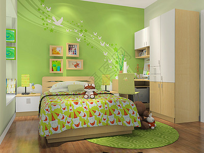 绿色盎然的儿童房效果图背景图片