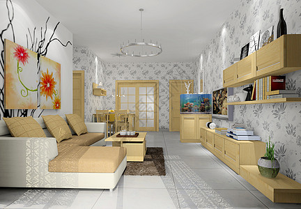 暖黄色家具韩式客厅效果图背景