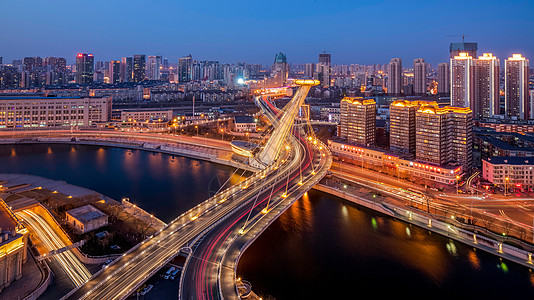 夜景海河远眺赤峰桥背景