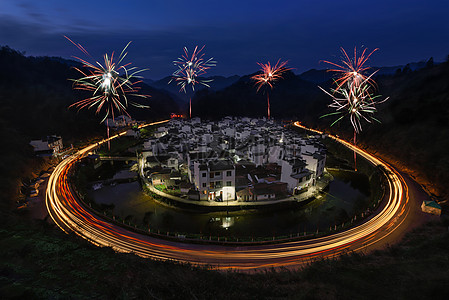 婺源皇菊婺源菊径村夜景背景