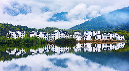 奇墅湖宏村徽派建筑倒影背景