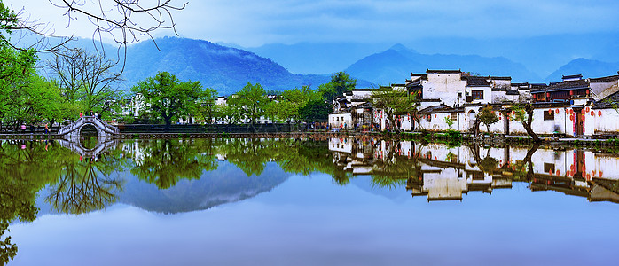 黄山宏村宏村民居徽派建筑村落背景