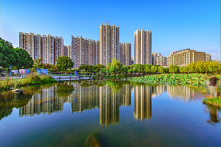 城市风光建筑倒影背景图片