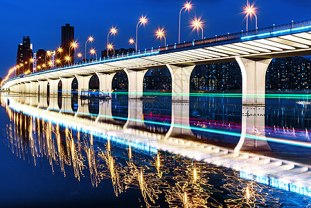 沙湖风景城市桥梁夜景背景