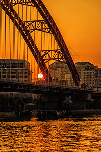 城市桥梁结构日落背景图片