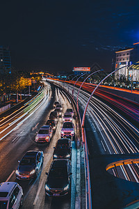 城市车流夜景大厦高清图片素材