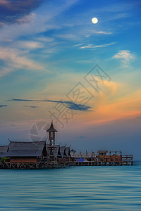 马来西亚景点建筑海岛水屋建筑夜景背景