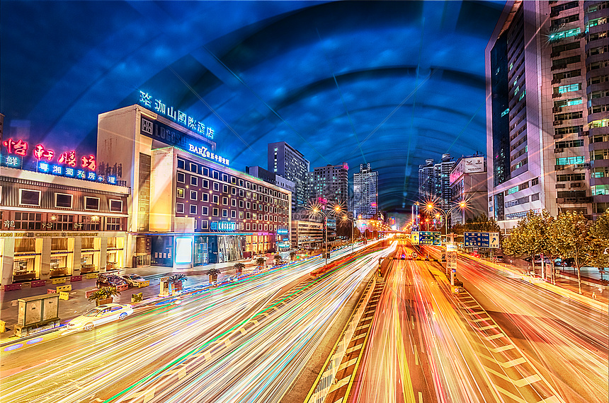 科技城市夜景光速隧道图片