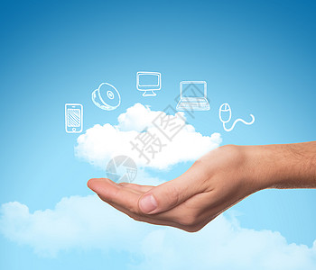 智能虚拟科技手掌里的云朵图片