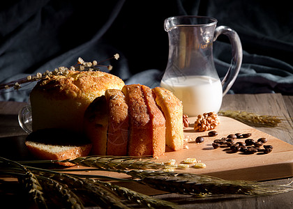 蛋糕牛奶牛奶面包营养早餐背景