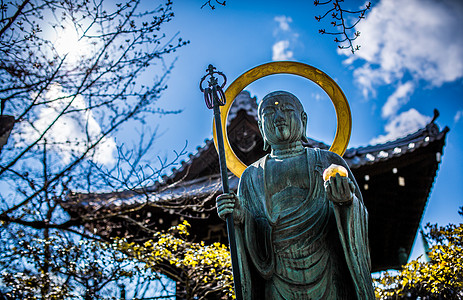 日本古建筑石佛背景