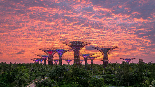 新加坡特色建筑壮观的火烧云背景