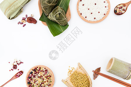 端午粽子食物配料桌面摆拍白色背景背景图片
