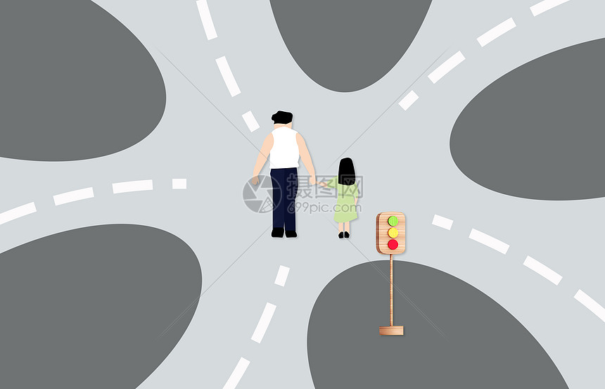 卡通人物岔路口纠结男人