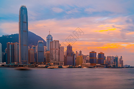 香港大楼维多利亚湾的日出背景