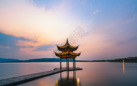 珠海夜景杭州西湖聚贤亭背景